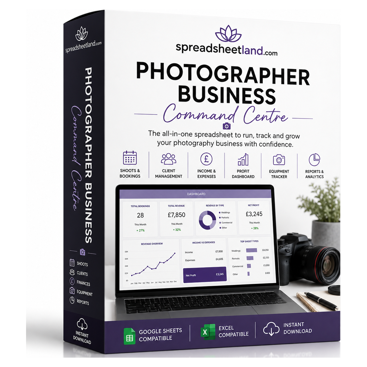 Photographer Business Spreadsheet box packaging