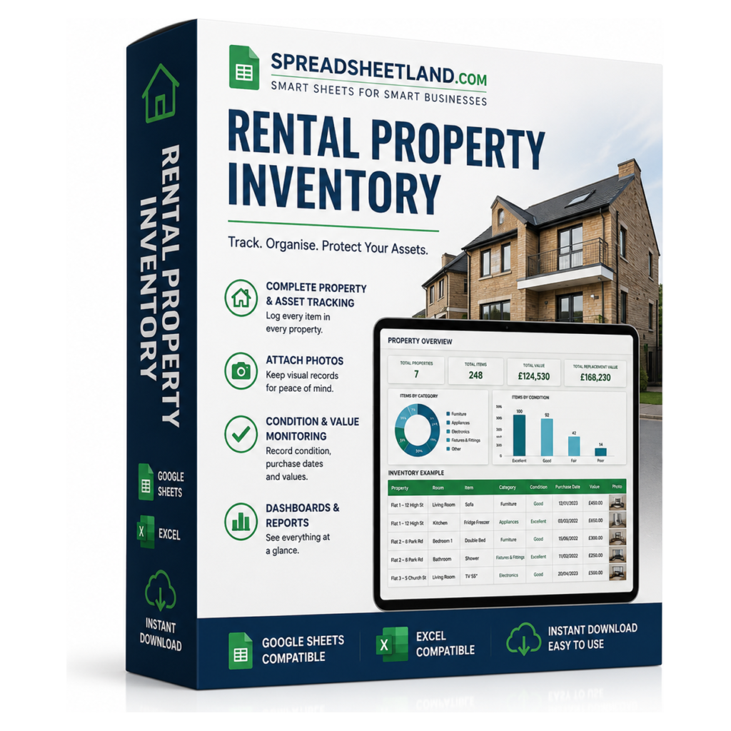 Rental Property Inventory Spreadsheet box packaging