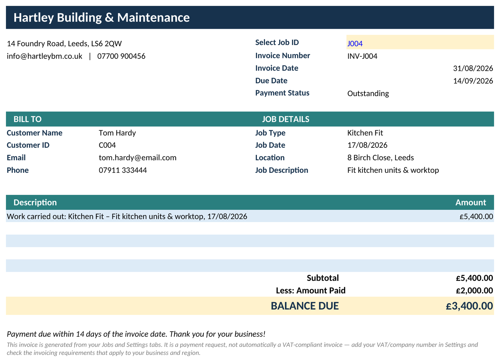 Trade Business Command Centre - All-in-One Job, Invoicing, Expense & Mileage Tracker Spreadsheet - Image 7