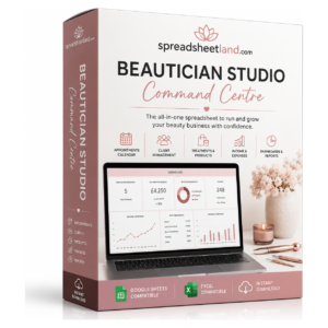 Beautician Studio Spreadsheet box packaging