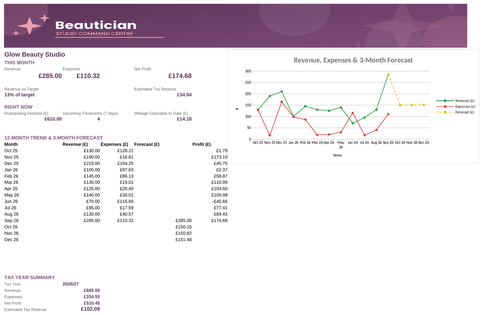 Beautician Studio Command Centre — All-in-One Booking, Invoicing & Accounts Spreadsheet - Image 7