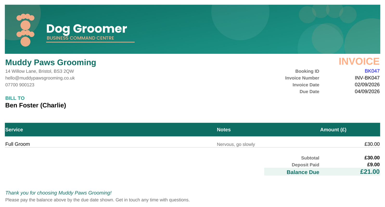 Dog Groomer Business Command Centre – All-in-One Booking, Invoicing, Expense & Mileage Tracker Spreadsheet - Image 6