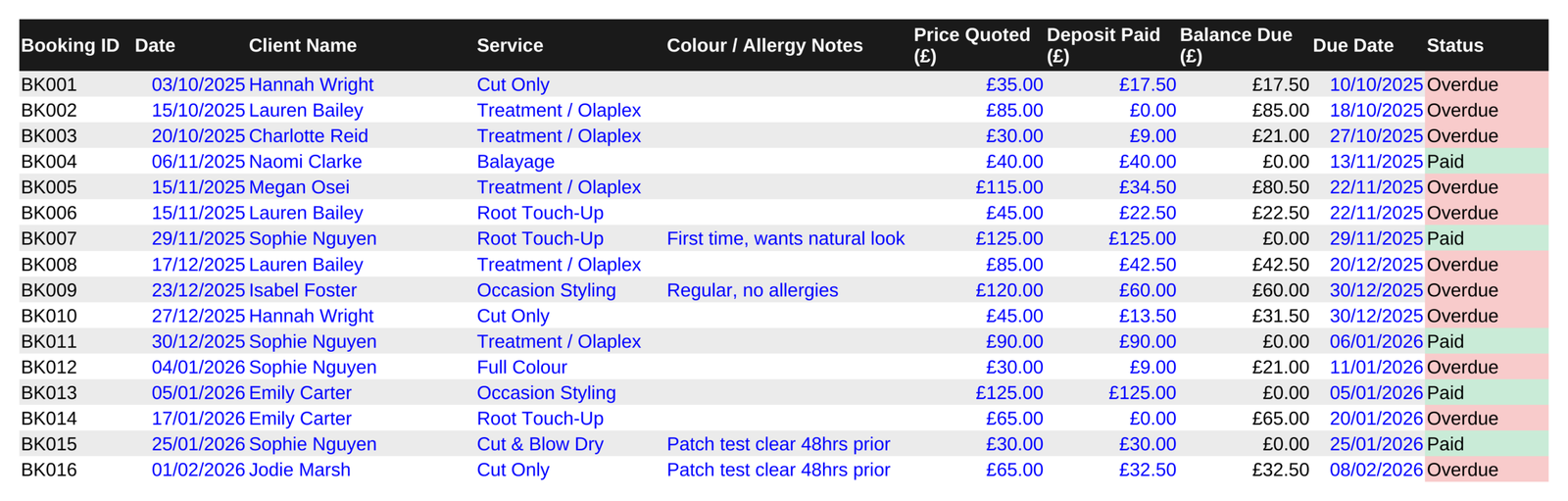 Hairdresser Salon Command Centre — All-in-One Booking, Invoicing & Accounts Spreadsheet - Image 2