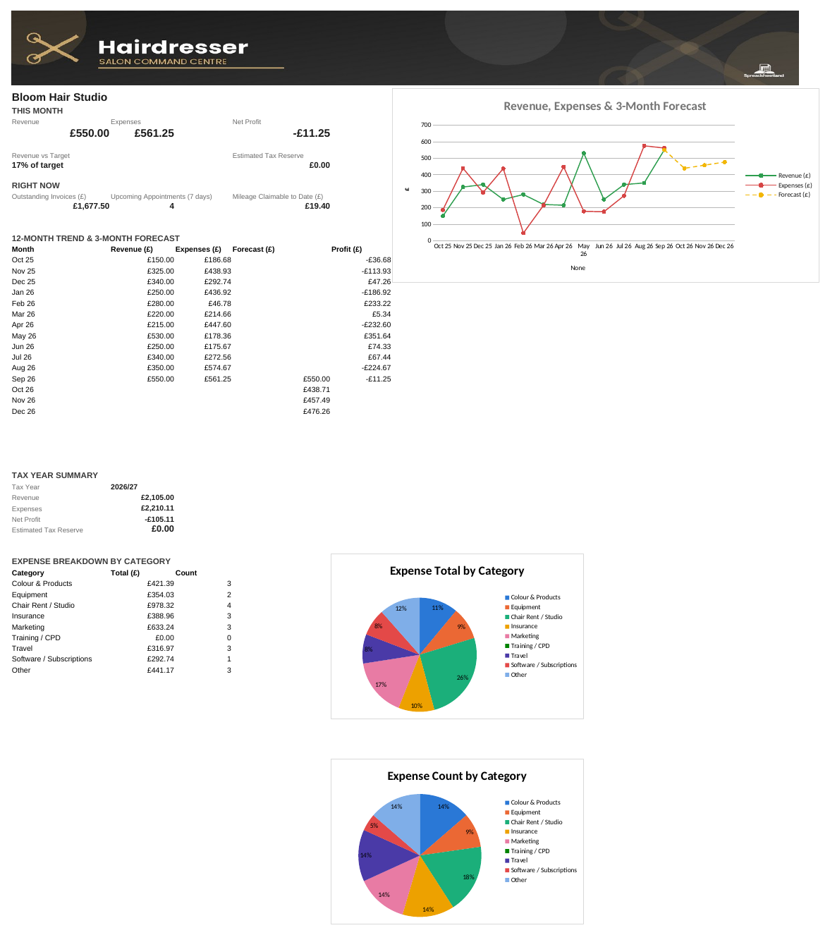 Hairdresser Salon Command Centre — All-in-One Booking, Invoicing & Accounts Spreadsheet - Image 8